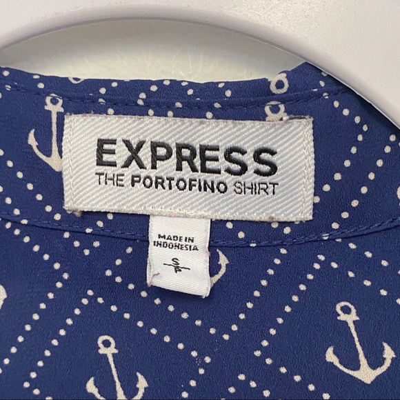 Express The Portofino Shirt Women's Size Small Navy Blue White Anchors Nautical - Picture 5 of 9
